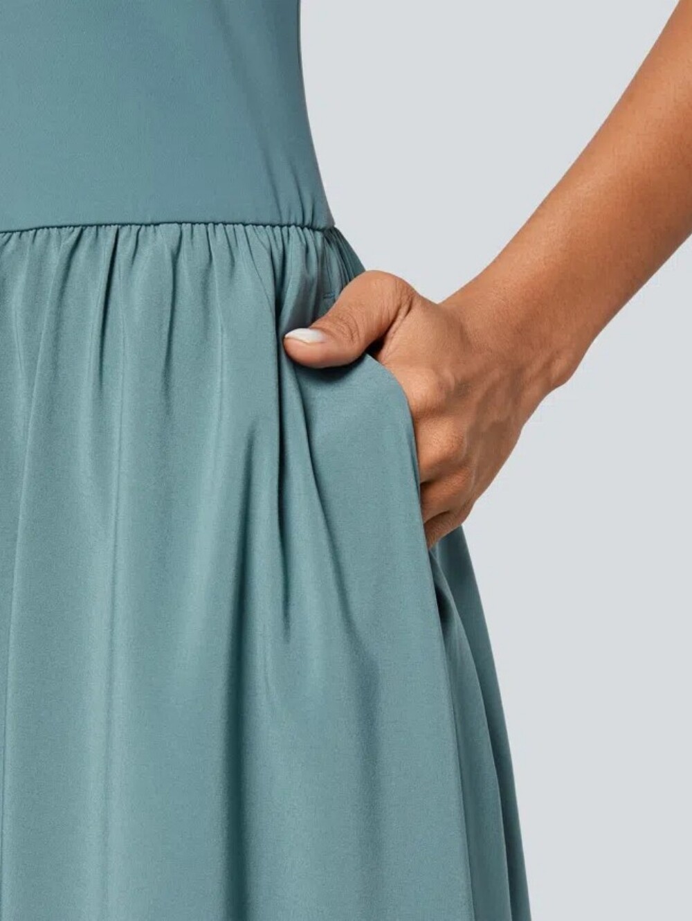 HALARA Teal-Green Maxi Dress with Slim Straps - Picture 4 of 12